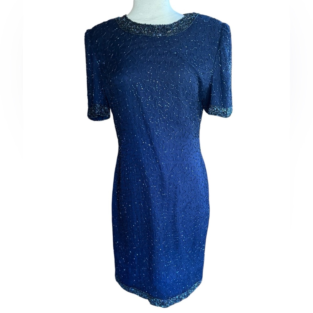 1980s Laurence Kazar Beaded Silk Dress